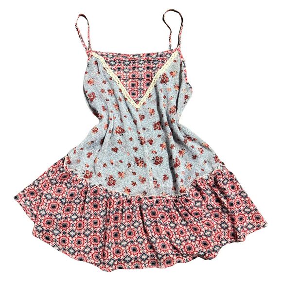 Pink Blue Floral Size S Coquette Fairy Cottagecore Boho Milkmaid Ruffle Cami Top - Picture 1 of 5